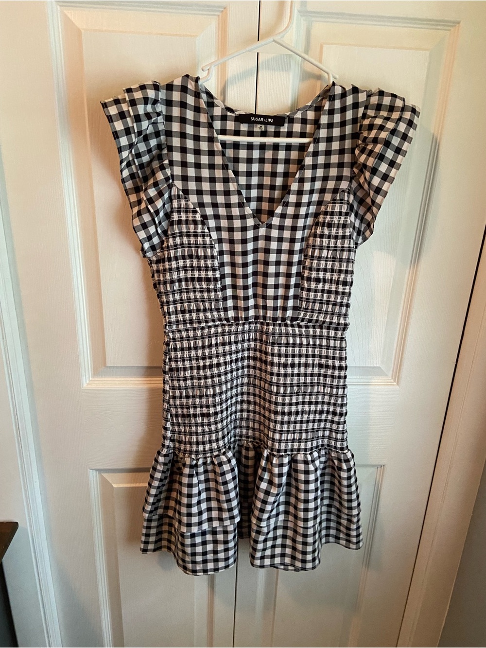 Sugarlips Black and White Gingham V-Neck Sundress